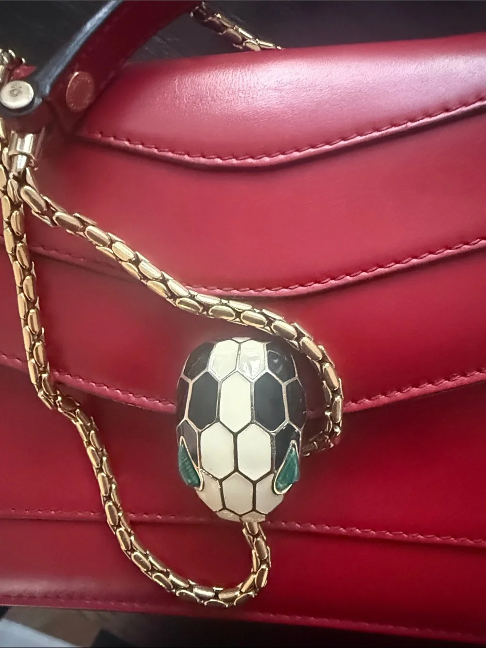 Bulgari Red Leather Crossbody with Serpenti Head Closure